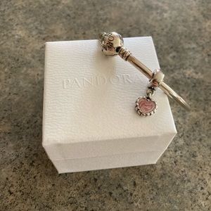 📿 Retired [Pandora] 925 Heart Young Love Pink Charm Dangle Bead Pendant, EUC